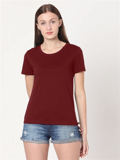 Behariji Enterprises Half Sleeve Maroon Womens T Shirt 180 Size Xs