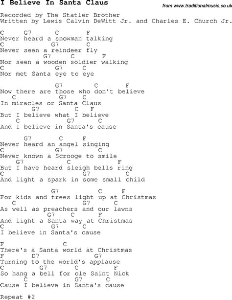 Christmas Carol Song Lyrics With Chords For I Believe In Santa Claus