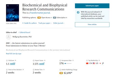 BIOCHEMICAL AND BIOPHYSICAL RESEARCH COMMUNICATIONS 期刊解析 国际科学编辑官网 论文