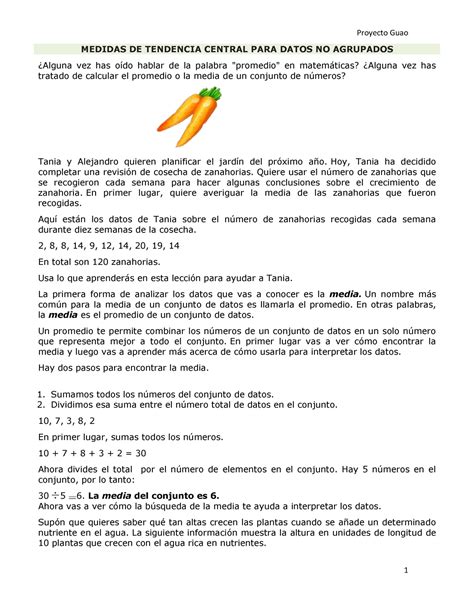 Medidas de Tendencia Central para Datos No Agrupados - MEDIDAS DE