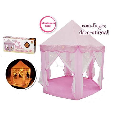 Tenda Iluminada Infantil Rosa Barraca Toca Grande Meninas Luzes