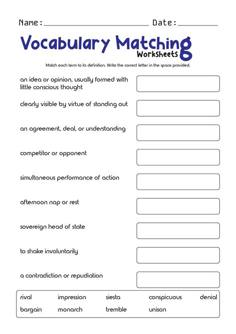 English Worksheets Matching Pictures To Words