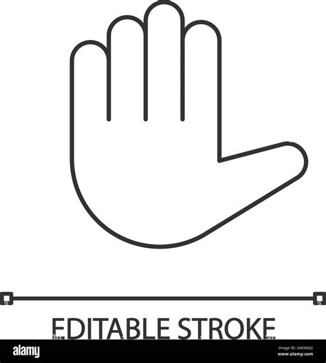 Raised hand emoji linear icon. Thin line illustration. High five. Stop ...