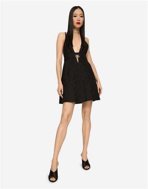 Short Jacquard Dress With Crystal Embellished Dg Logo In Black For