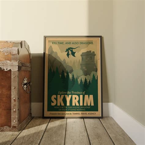 Skyrim Poster, Dragonborn Silhouette Wall Art, Kraft Paper Print ...