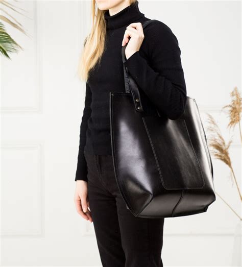 Black Leather Bag Womenblack Leather Tote Bag Womenlarge Etsy