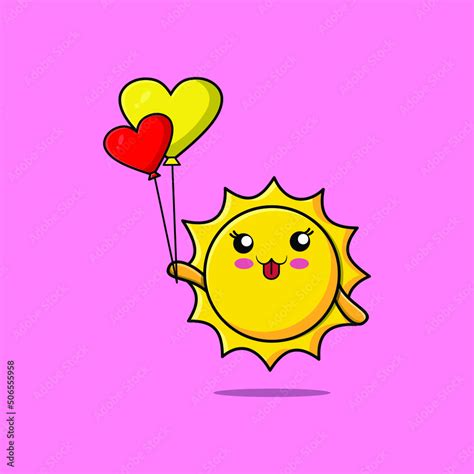 Cute Cartoon Sun Floating With Balloon Cartoon Vector Illustration Stock Vector Adobe Stock