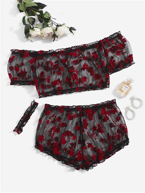 Floral Sheer Mesh Lingerie Set Choker Her Styls