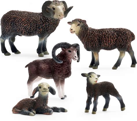 5 Pcs Black Sheep Figurines Realistic Plastic Lamb Resin