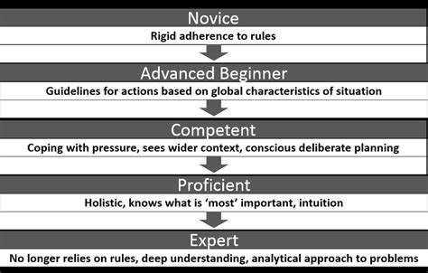 Model of skill acquisition: Novice to expert (Dreyfus & Dreyfus, 1988 ...