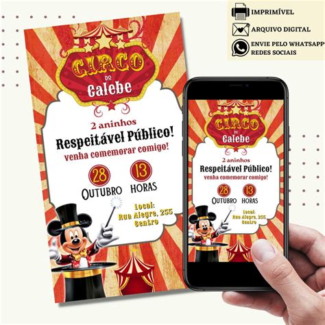 Convite Mickey Circo Digital Virtual Elo Produtos Especiais