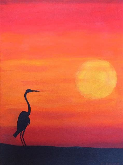 Heron Sunset Silhouette Painting by Dream State