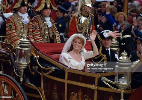 Hrh Prince Andrew And His Bride Sarah The Duchess Of York In An Open