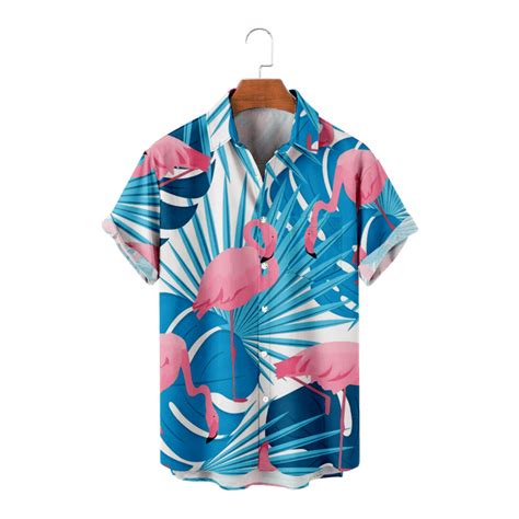 Mlfu Big And Tall Men Hawaiian Flamingo Shirts Short Sleeve Tropical