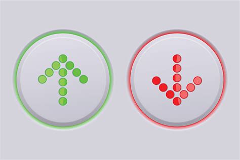 Up And Down Round Gray Buttons With Green And Red Dotted Arrows Stock