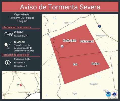 NWS Houston On Twitter Aviso De Tormenta Severa Incluye Bedias TX