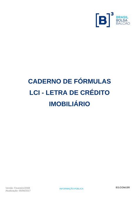 PDF CADERNO DE FÓRMULAS LCI LETRA DE CRÉDITO IMOBILIÁRIO Letra