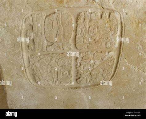 Panel 4 from Structure A9 in the museum in the Xunantunich Archeological Reserve in Belize. This ...