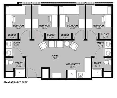 Four Bed Dorm Room Layouts Dorm Layout Dorm Design