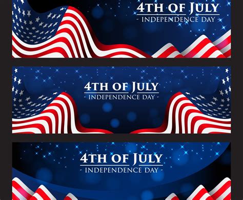 4th of July Banner with Realistic American Flag