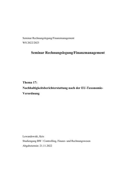 Nachhaltigkeitsberichterstattung Nach Der Eu Taxonomie Verordnung