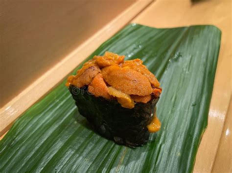 Uni Sea Urchin Sashimi Sushi Wrapped By Dried Seaweed With Rice