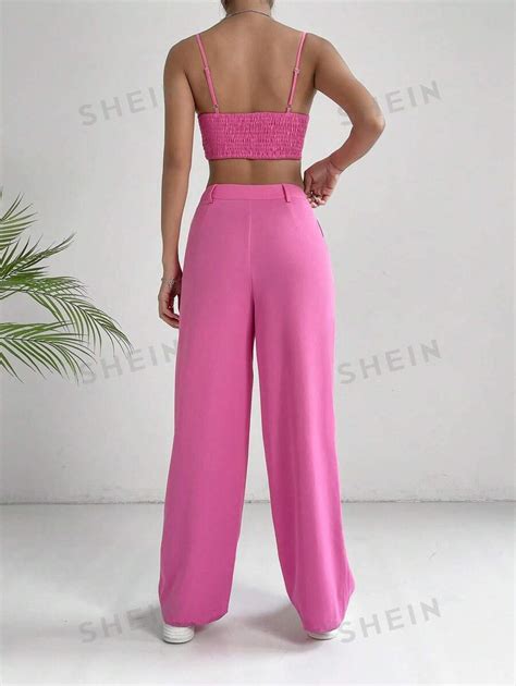 Shein Ezwear Estilo De Comuta O De Top Cami Rosa S Lido Cortado E