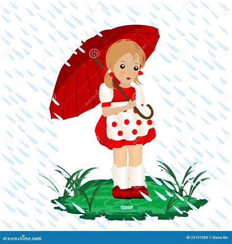 A Little Girl In The Rain With An Umbrella Royalty Free Stock Images