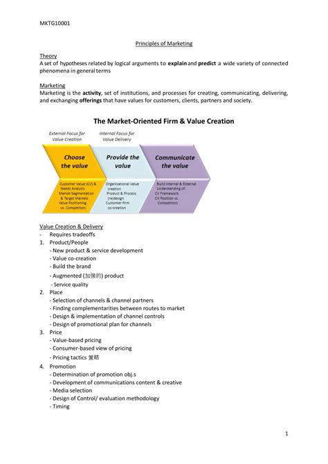 Mktg10001 Subject Notes Mktg10001 Principles Of Marketing Unimelb