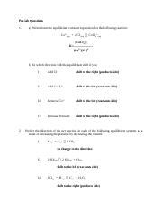 Le Chatelier S Prelab Docx Pre Lab Questions 1 A Write Down The