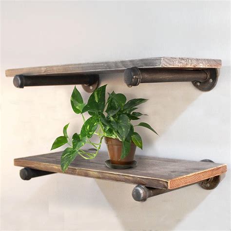 24"/36" x 6" Wood Floating Pipe Shelves Wall Mounted Storage Shelf ...