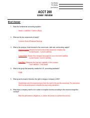 ACCT 200 Exam I Review Key Student Version Pdf Your Name TA S