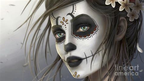 Day Of The Dead Sugar Skull Girl Ultra Hd Drawing By Hi Res Pixels