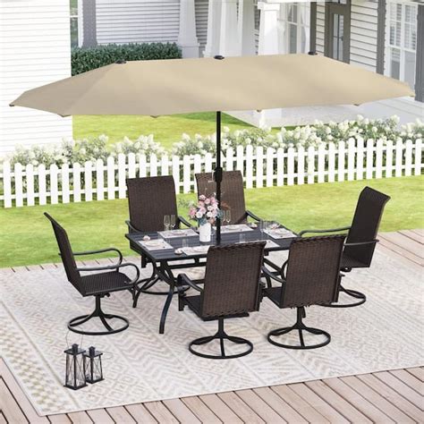 Phi Villa Black Piece Metal Patio Outdoor Dining Set With Umbrella