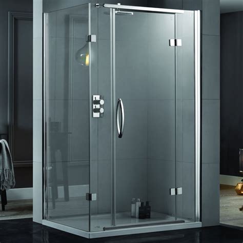 Aquadart Inline 2 Sided Hinged Shower Door Polished Silver With One