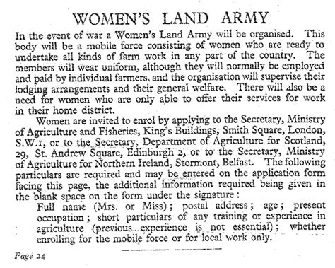 Ww Women S Land Army Passage In National Service Handbook