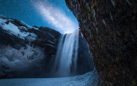 Wallpaper Landscape Waterfall Lake Rock Nature Reflection Snow