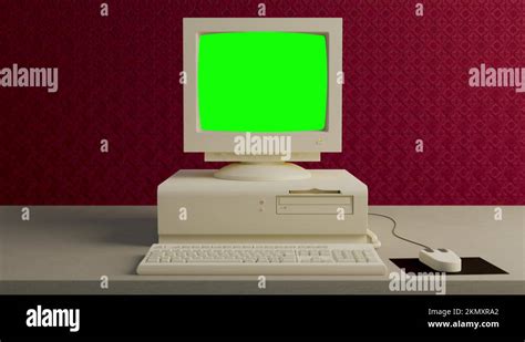 Obsolete Computer booting with Glitch and Green Screen 4k old vintage ...