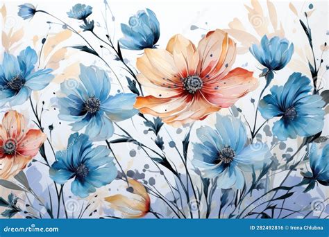 Botanical Blue Flower Watercolor Bouquet Elegance Blooming Generative