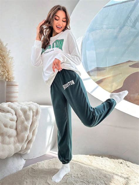 Letter Graphic Drop Shoulder Sweatshirt And Sweatpants Shein Usa