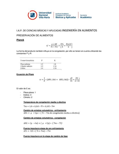 Fórmulas de congelación I A DE CIENCIAS BSICAS Y APLICADAS