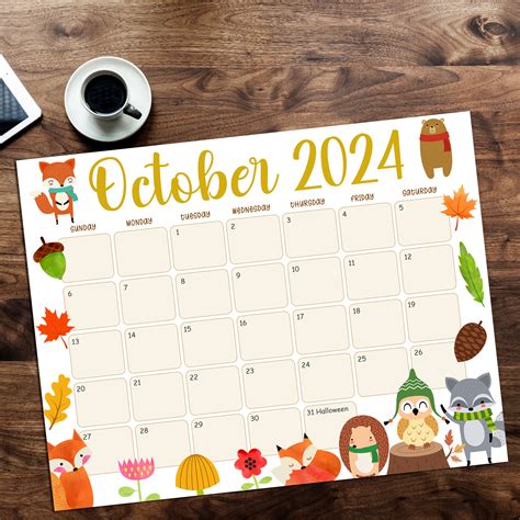 October Fall Animals Calendar