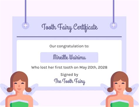 Luce Viola Semplice Illustrazione Fatina Dei Denti Certificato Venngage