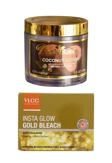 Buy Vlcc Insta Glow Gold Bleach Gm And Pink Root Coconut Scrub Gm