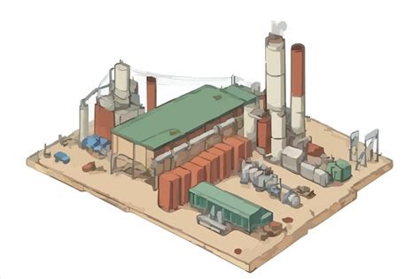 A drawing of a factory with a green roof and a large factory in the background | Premium AI ...