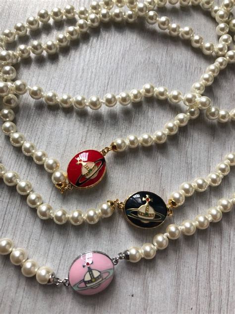 Vivienne Westwood Pearl Necklace Available In Red Black Pink As Seen On