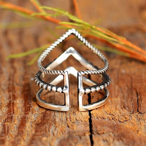 Triple Chevron Boho Ring Sterling Silver Boho Magic Jewelry