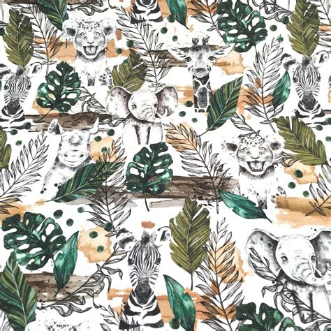 Safari Animals Cotton Fabric 100 Premium Fabric Digital Print Etsy