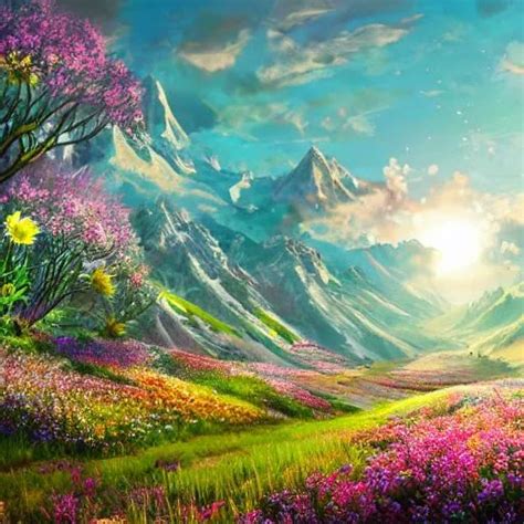 Spring Beautiful Valley Of Flowers Realistic Flowe