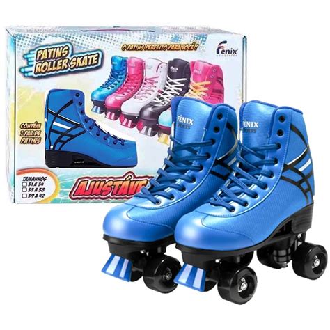 Patins Rodas Cl Ssico Azul Menino Roller Skate Ajust Vel Fenix